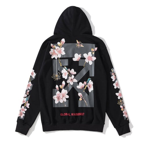 Cherry Blossom Print Pullover Hoodie Light Luxury Station